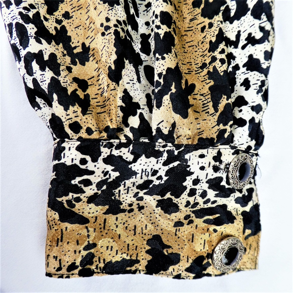 Nicola Blouse Vintage 80s Secretary Mixed Animal Print Poly Satin 8 M - Picture 6 of 8
